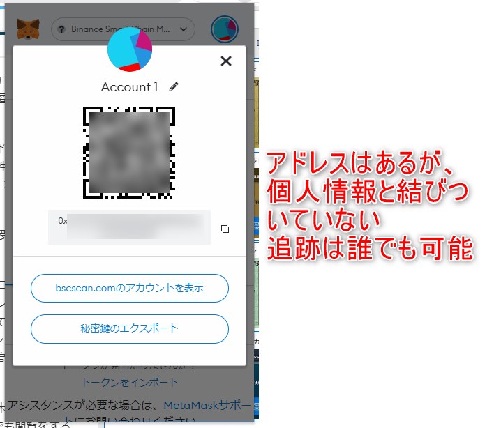 匿名性のメタマスク画面